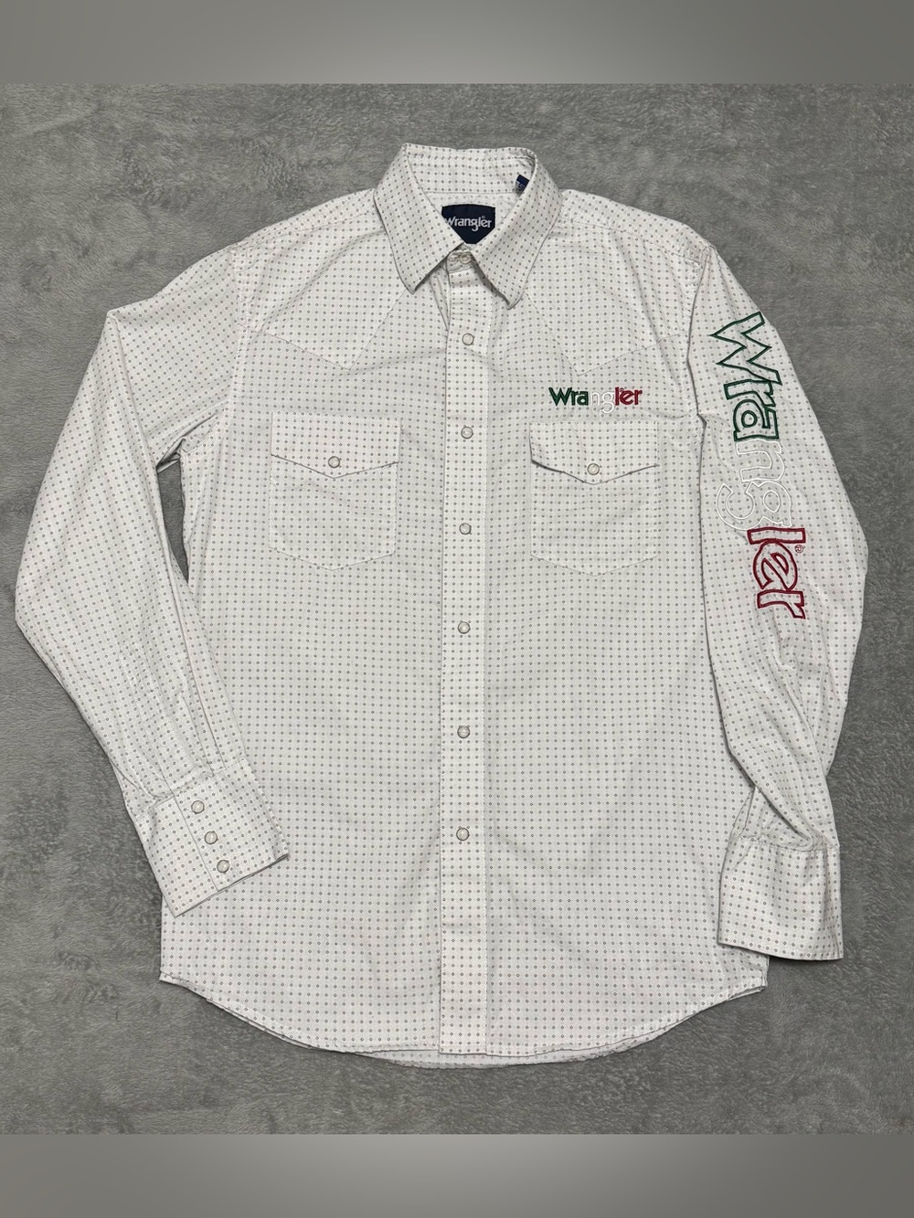 Wrangler Mexico Flag Logo Western Pearl Snap Shirt White Mens S Cowboy Rodeo